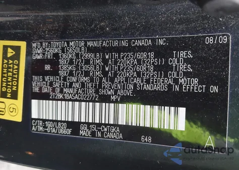 2010 Lexus Rx 350 из США, поврежденный, VIN 2T2BK1BA5AC022772